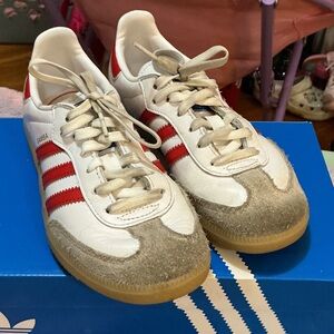 adidas Kids Samba Sneakers in White, Red, and Tan